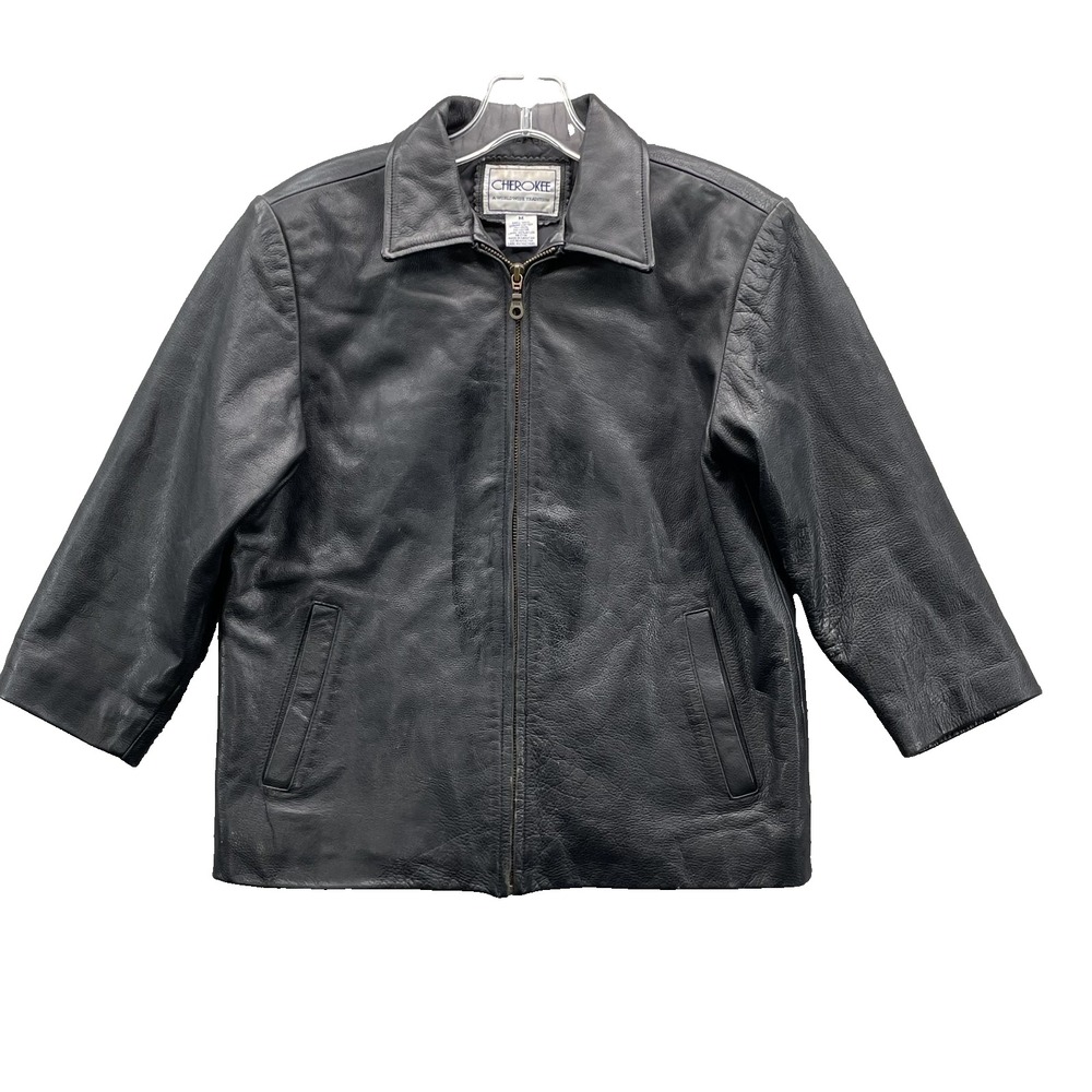Vintage Cherokee Leather Jacket  Women's Medium Black Lined Coat 90s‎ Academia